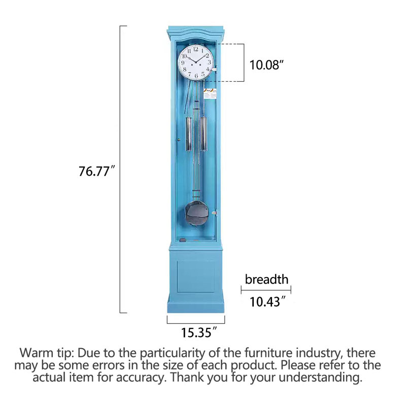 Horloge mécanique grand-père en noyer noir, sous verre, ornement de chambre