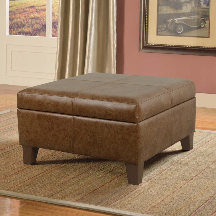 Gallup 28" Wide Leather Square Storage Ottoman Bench