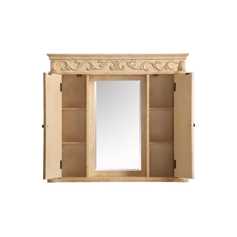 Armoire à pharmacie 2 lumières avec éclairage et prise électrique, H 38 po x l 42 po x P 7,5 po, Brun clair