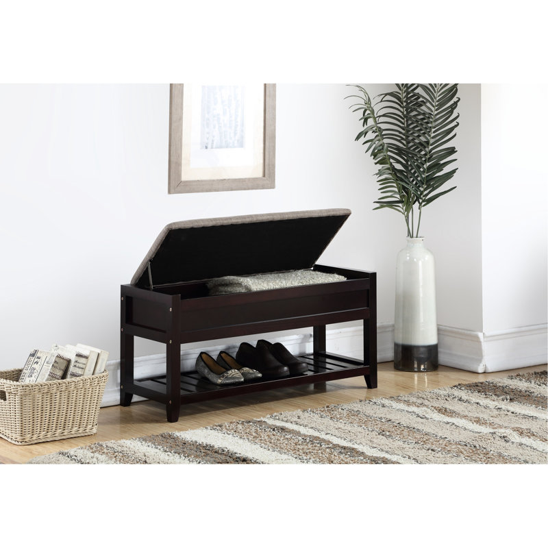 Bench For Shoe Storing And Sitting - Gray Fabric Cushion, Hidden Storage Area, Additional Shelf Space, Wood Seating With Holder Soft Seat Cover, Concealed Compartment, Material