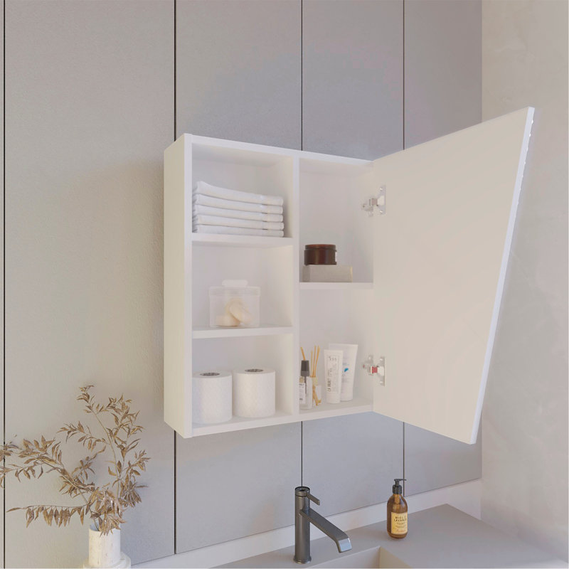 Medicine Cabinet With Mirrored Door And Open Storage
