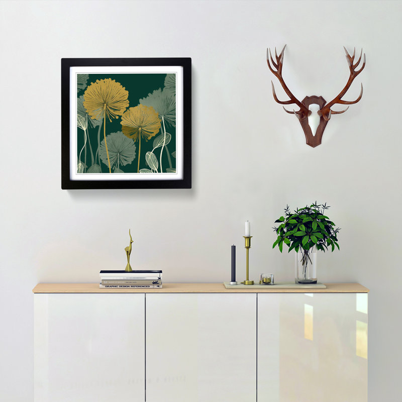 Dandelion Art Deco No.1 - Framed Print, Black