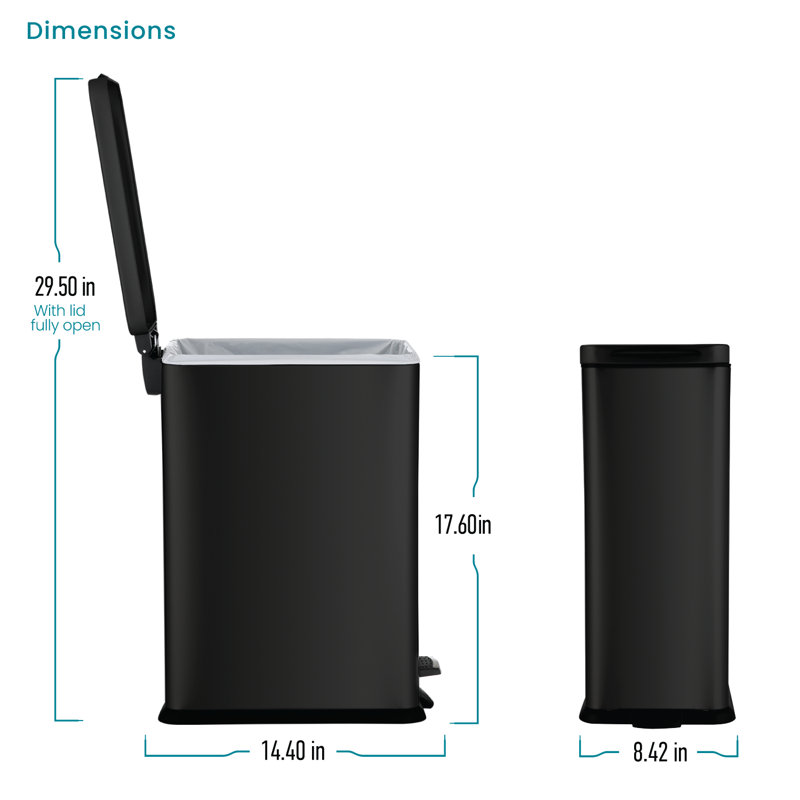 Matte Black Stainless Steel Slim Step Pedal Trash Can - 4.4 Gallon
