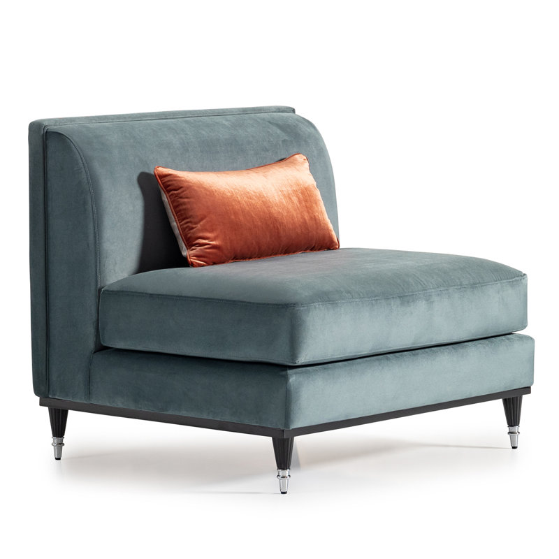 La Francaise 39'' Wide Slipper Chair, Teal Blue Velvet