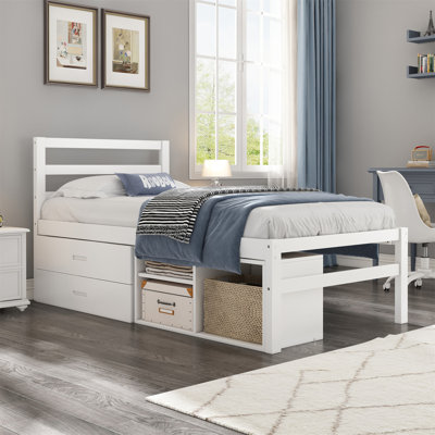Twin Size Wood Platform Bed With Removable Storage Shelves BuiltIn Two Storage Drawers For Added Convenience