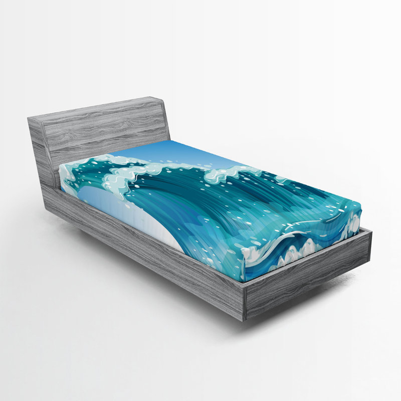 Ensemble de 2 drap-housse Ambesonne Tsunami Exotic Ocean Waves, Drap-housse pour lit simple TG