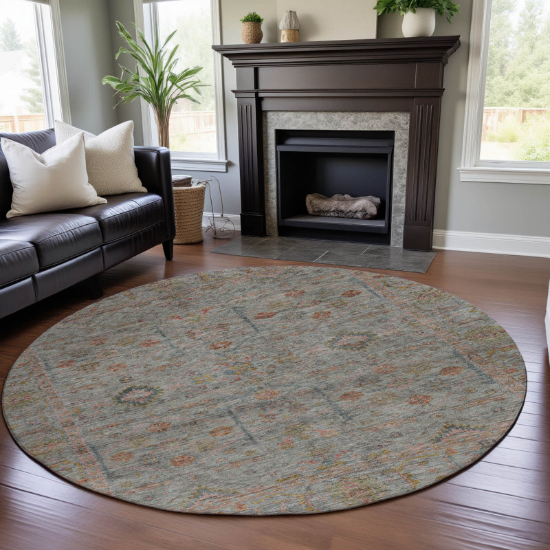 Premium Machine Washable Ducote AMF1136 Global Rug, Round 8'