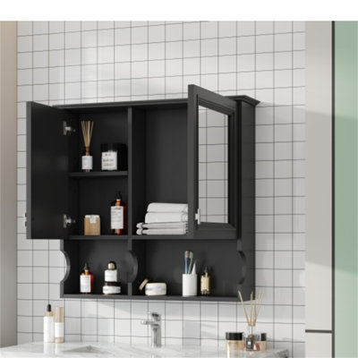 【wall-mounted 30 Inch Bathroom Mirror Cabinet】– Open Shelves, Adjustable Layers & Over Toilet Storage