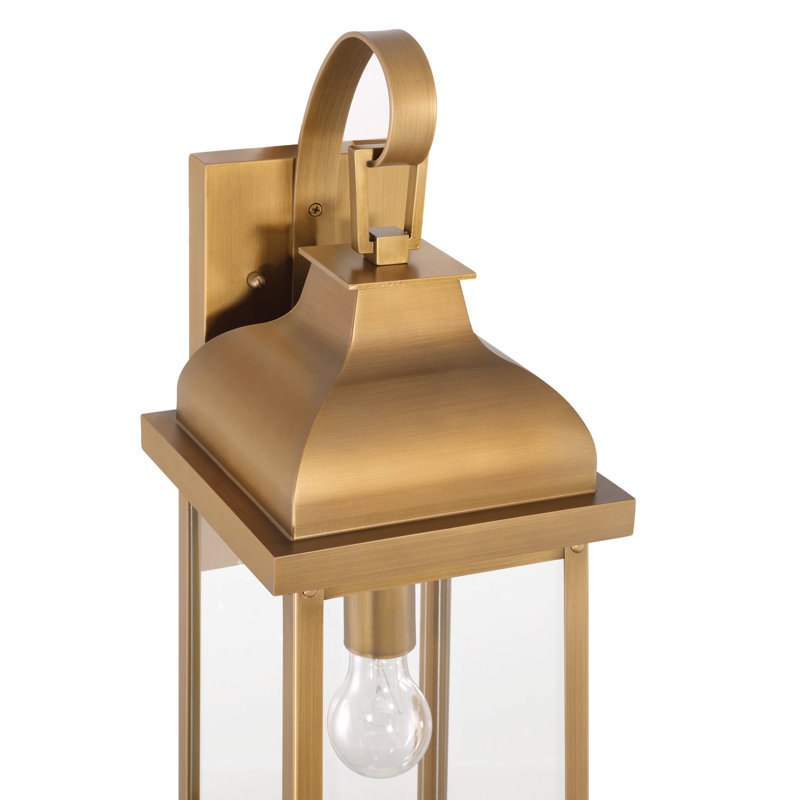 Madrid - 1-Light Outdoor Wall Sconce - Clear Glass Shade, 17.5" H x 6" W x 6.75" D, Weathered Brass