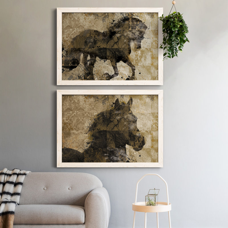 Midnight Stallion - ensemble de 2 peintures sur toile encadrées, H 37,5 po x l 55 po x P 1,5 po, Cadre blanc