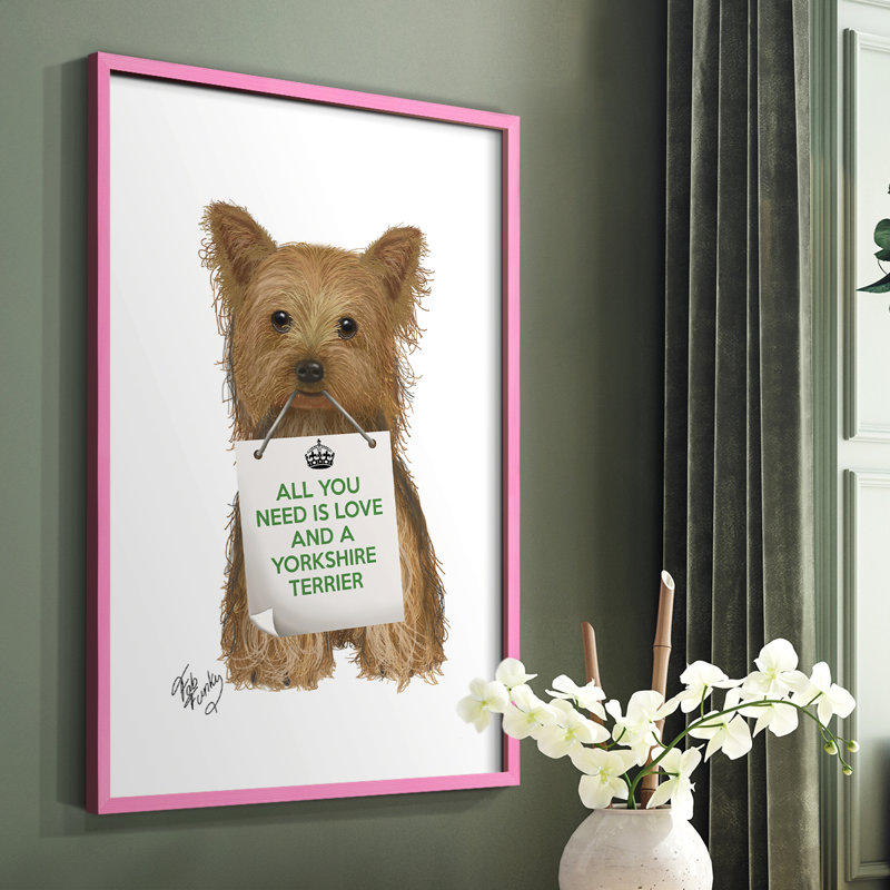 «Love and Yorkshire Terrier», reproduction encadrée - bois massif, H 10 po x l 8 po, Cadre photo rose simple