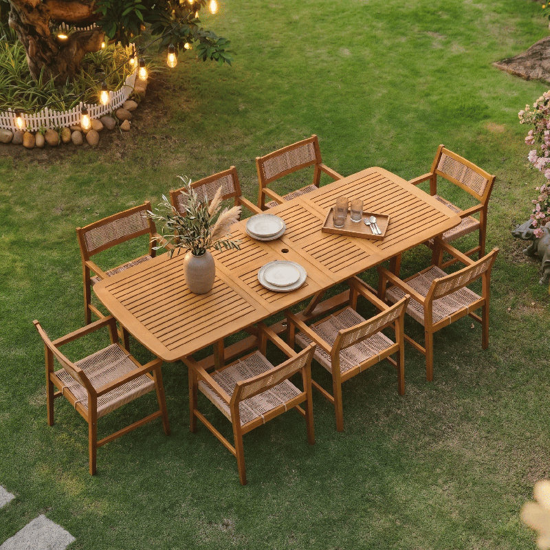 Ensemble repas d'extérieur 9 pièces NTC (1 Flexa + 8 Terra), Ensemble 9 pièces (1 Flexa + 8 Terra)