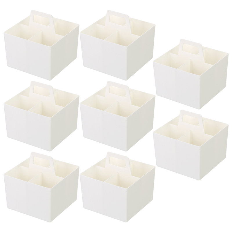  4-Compartment White Plastic Condiment Caddy with Carrying Handle - Restaurant & Home Organization Essential for Utensils, Napkins, and Condiment Bottles, Pack of 6, 1265-6