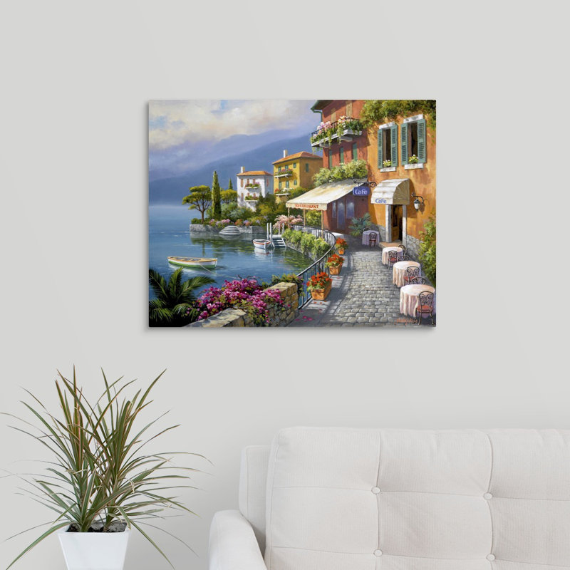 « Seaside Bistro Cafe » par Sung Kim, reproduction d'art, H 24 po x l 30 po x 1,5 po, Toile