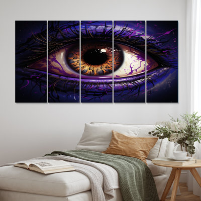 Œil mauve avec élève magique - impression sur toile moderne - 5 panneaux égaux