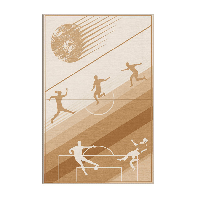 Machine Washable Paxton Blind Soccer Minimalist Rug in Beige – Beige Binding, 8x10