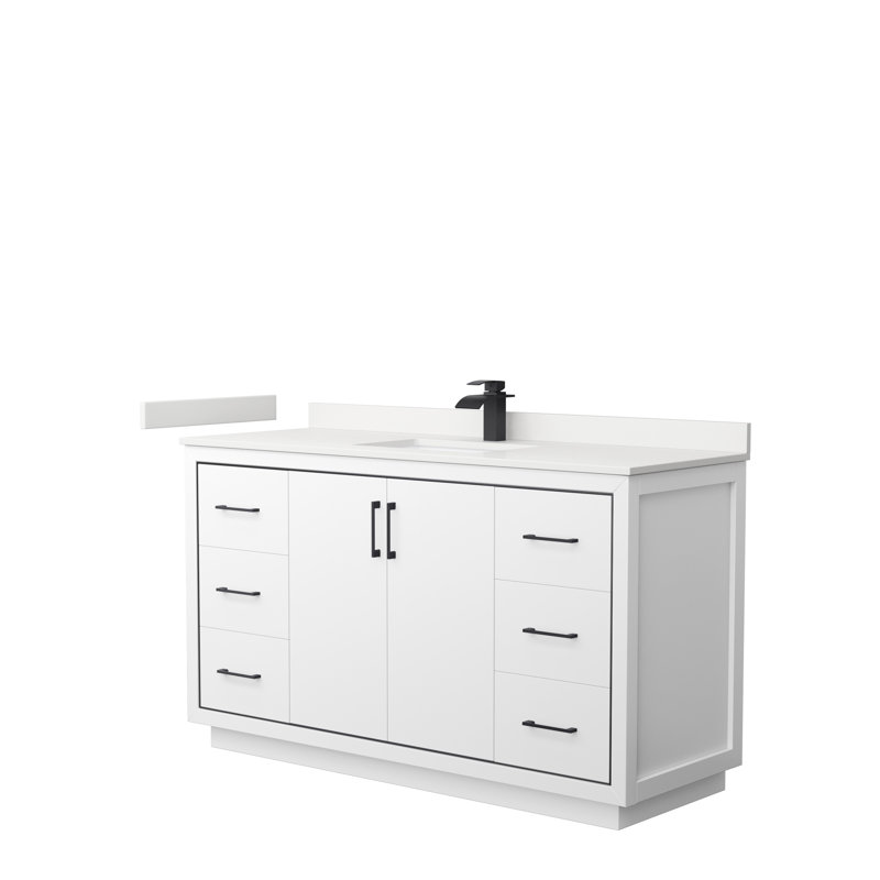 Meuble-lavabo simple 60 po avec comptoir, WDX13373, Blanc, Nickel brossé