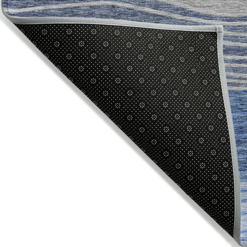 Tapis extérieur lavable rayé bleu marine et gris 10 pi x 14 pi