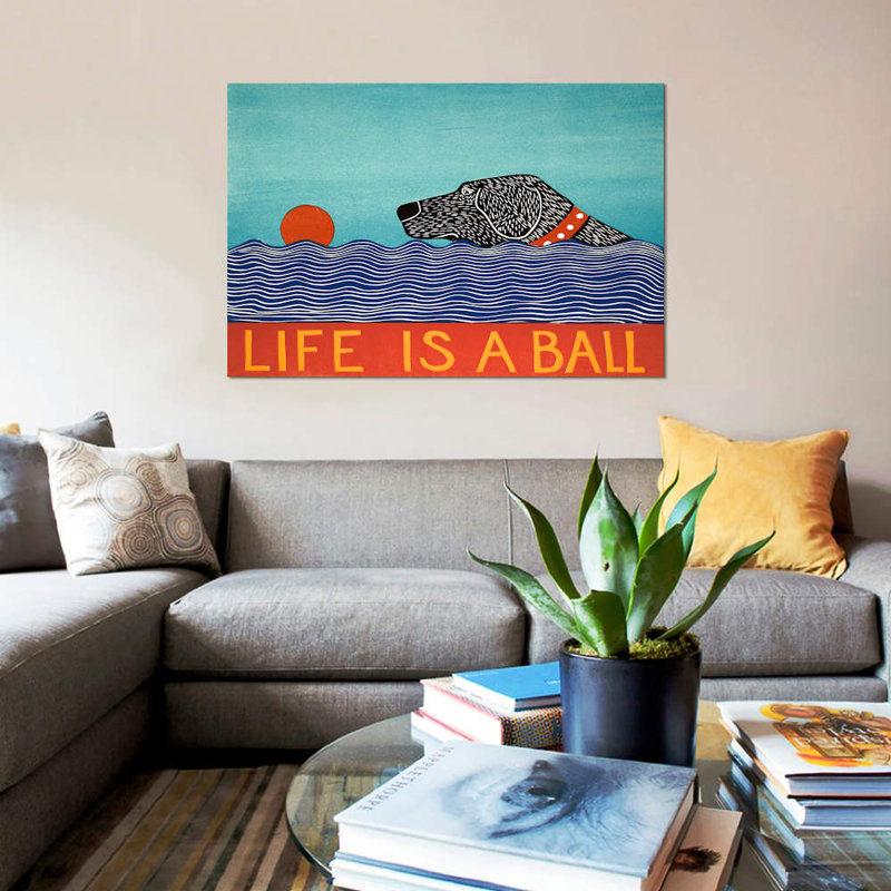 Life Is A Ball Black by Stephen Huneck - Wrapped Canvas Print, 66.04 cm H x 45.72 cm W x 1.91 cm D