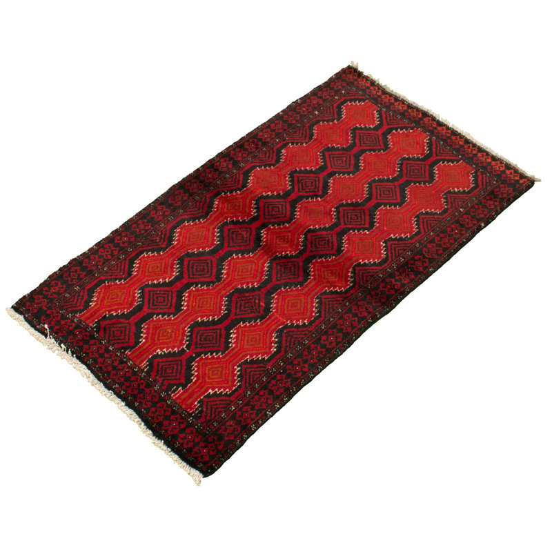 Tapis décoratif en laine rouge noué à la main 3 pi 3 po x 5 pi 10 po one-of-a-kind Bolish