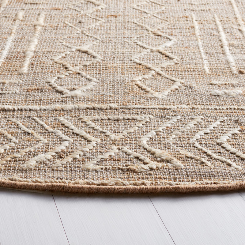 Eurodicus Southwestern Hand-Loomed Jute/Sisal Area Rug in Ivory/White, Round 6'