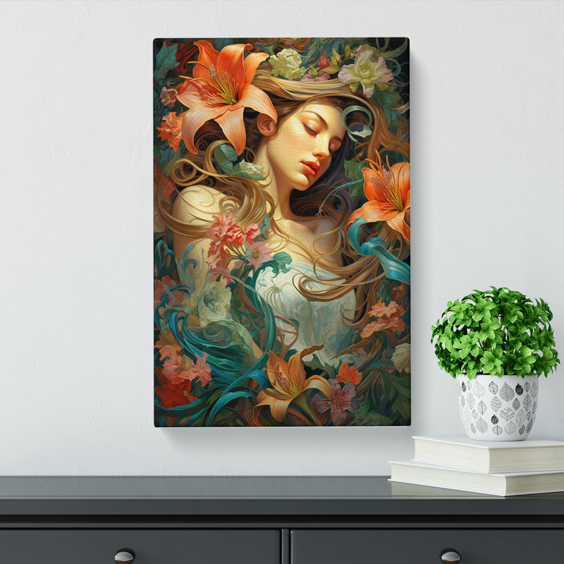 Lily Flower Rococo Art - Wrapped Canvas, 60cm H x 40cm W x 3cm D
