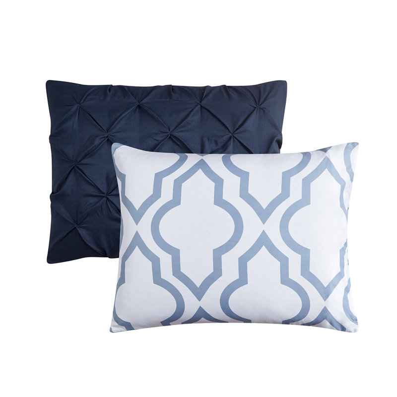 Polyester Percale Geometric Shapes Comforter, Full/Double Comforter + 2 Standard Shams, Navy