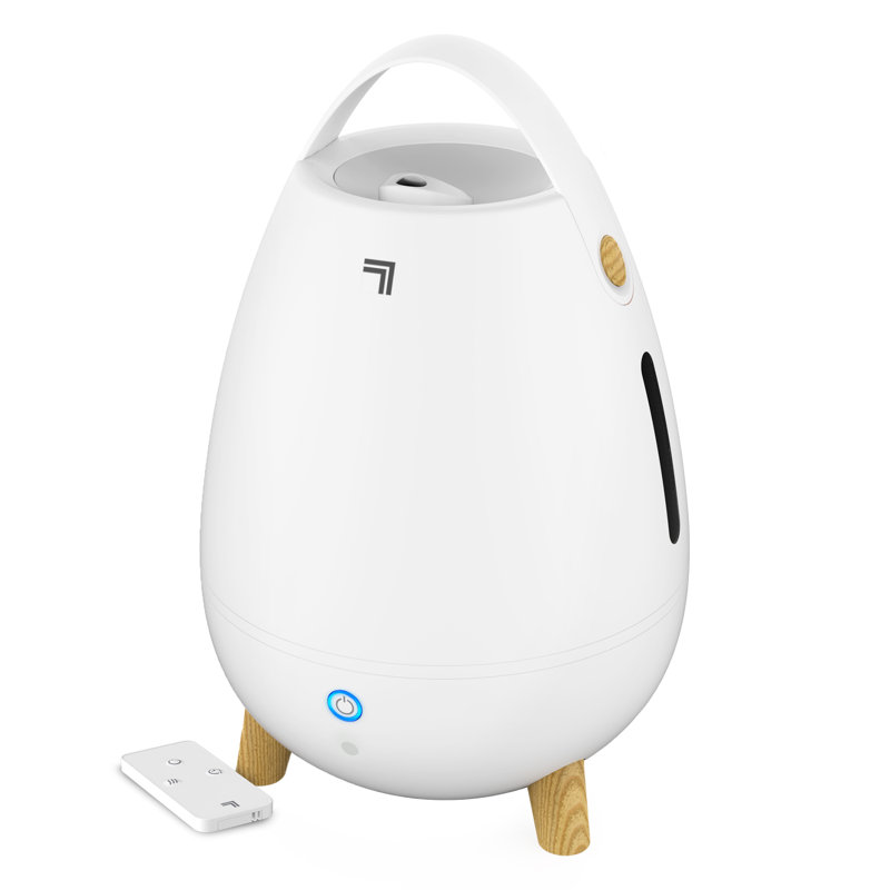 White Ultrasonic Humidifier with Wood Grain Accents and Auto Shutoff