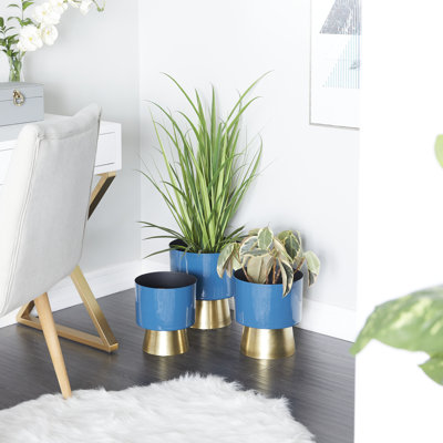 Ensemble de jardinières d'intérieur en métal 3 pièces avec base dorée Badiu