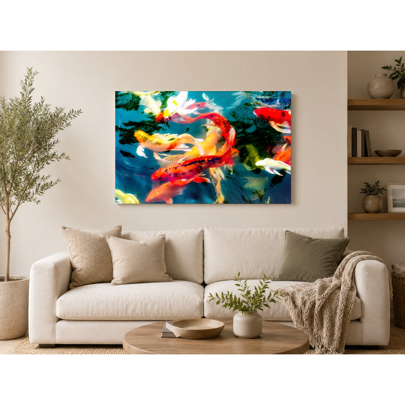 Bourbeau Koi Pond - Paysage, art mural sur toile, 14" W x 11" H
