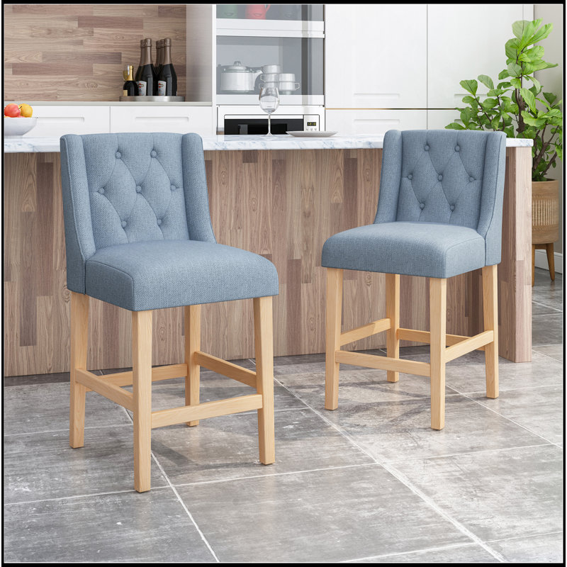 Stylish And Comfortable Wingback Counter Stools With Button Tufted Diamond Stitch And Nailhead Accents