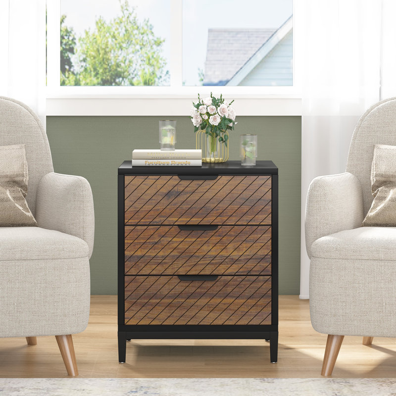 Ladrick 19.69'' W Nightstand, Rustic Brown/Black