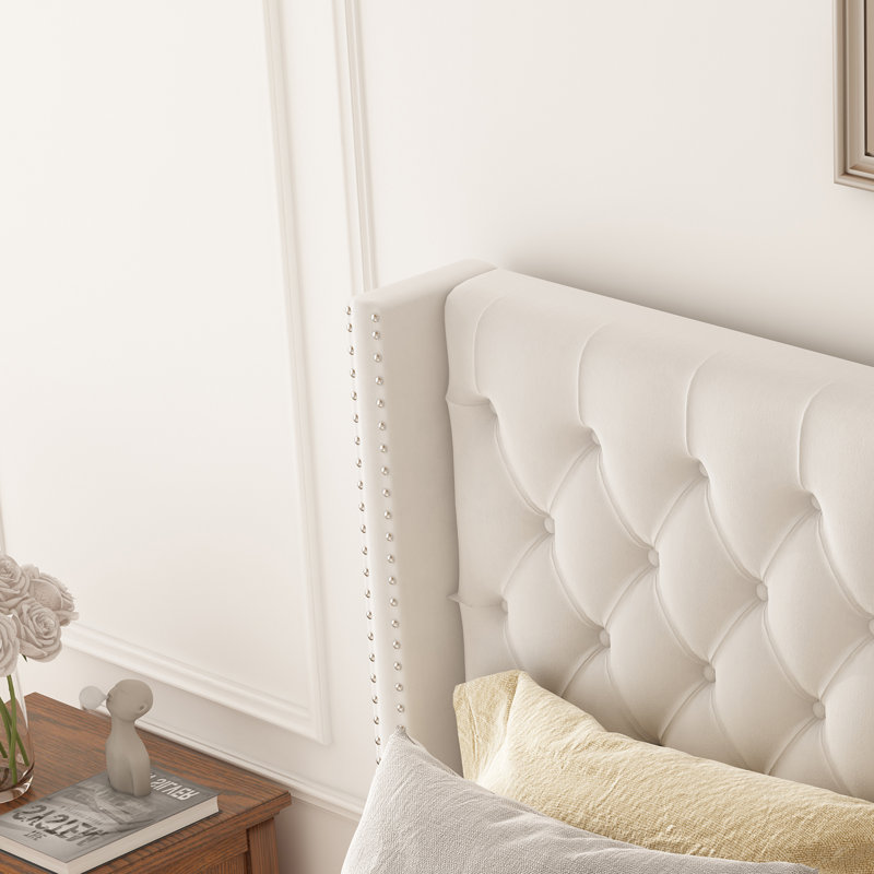 Deth Tufted Velvet Upholstered Platform Bed