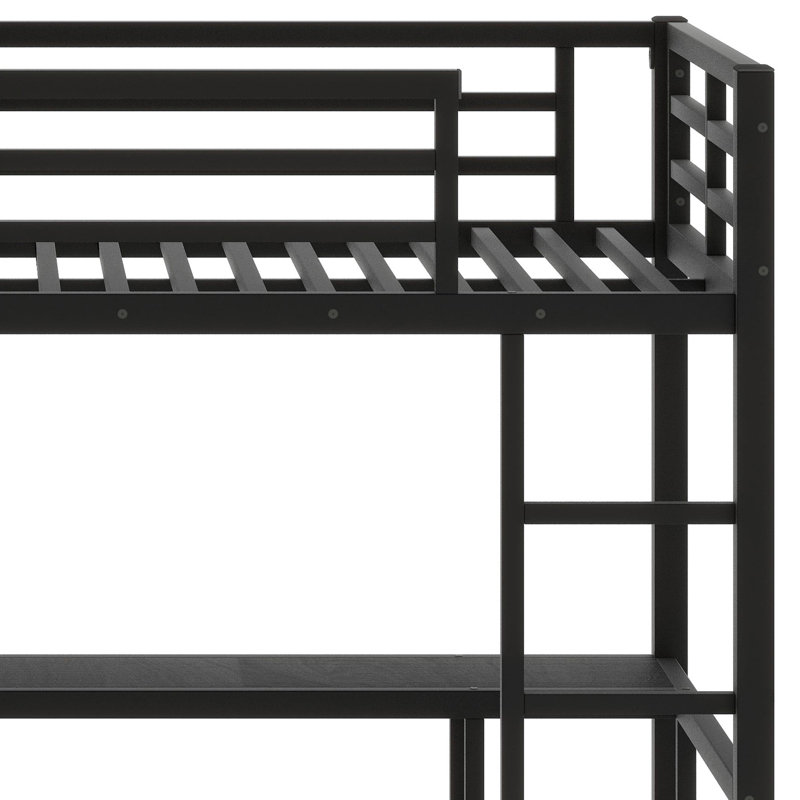 Lit mezzanine peu encombrant avec placard intégré, espace de travail et tablettes organisationnelles