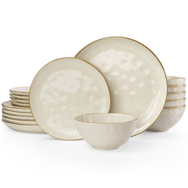 18 Piece Stoneware Dinnerware Set - Service for 6, Vanilla White