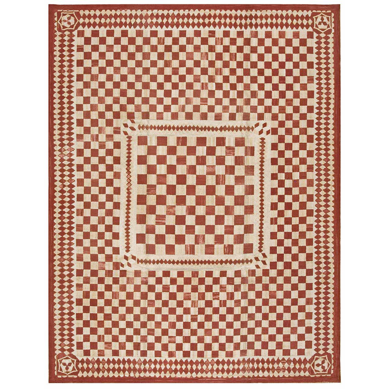 Flatweave Wool Checkered Area Rug