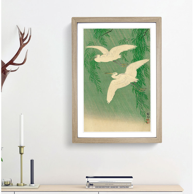 Willow & White Egrets by Ohara Koson - Framed Print, 48cm H x 36cm W x 2cm D, Oak Framed
