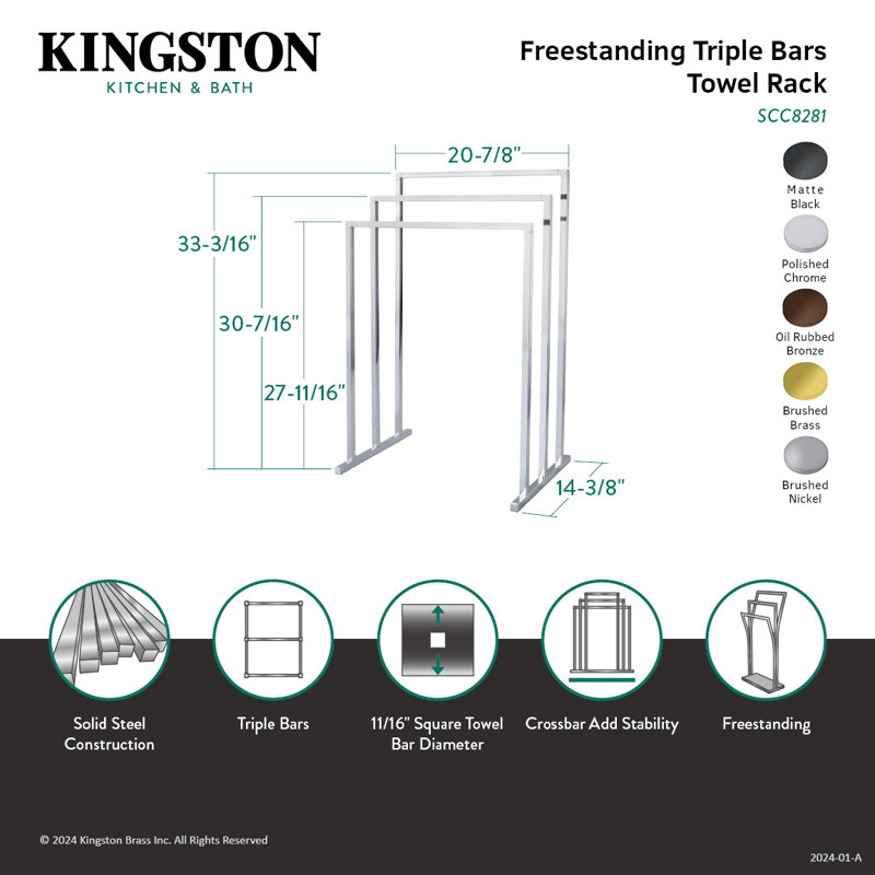 Porte-serviettes autoportant à 3 niveaux Edenscape de Kingston Brass, Chrome poli