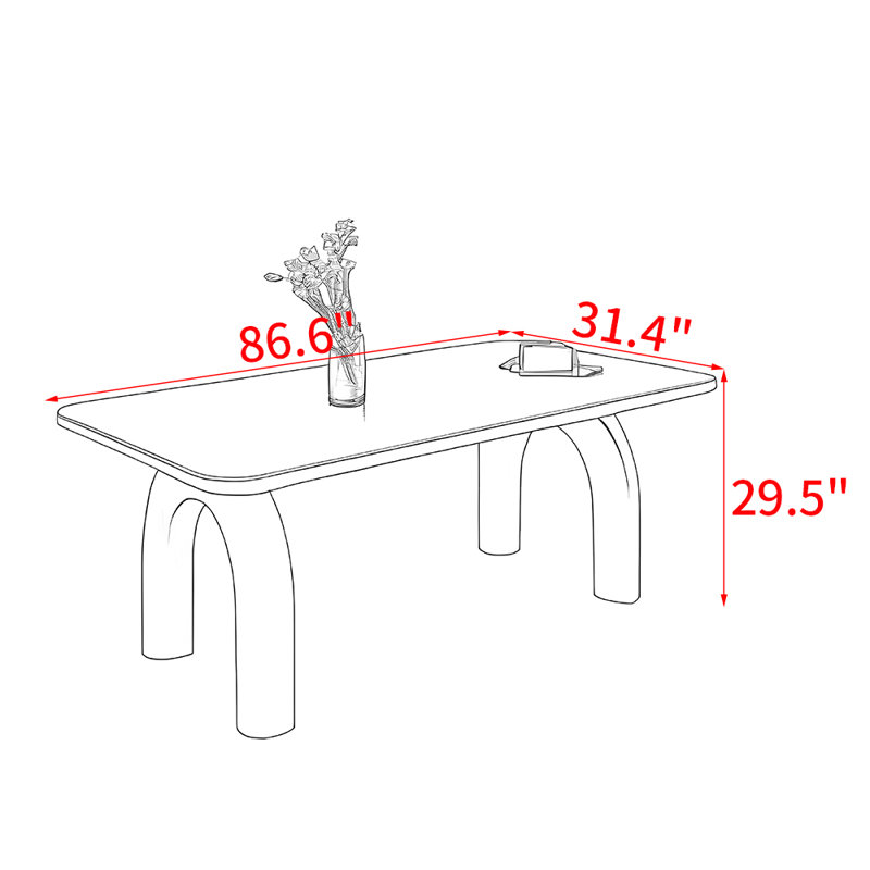 Modern simple solid wood rectangular table, 29.5"H x 86.6"L x 31.4"W