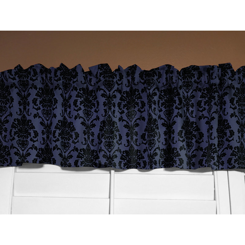 Cantonnière florale en damas 58 po, Marine, L 58 po x L 14 po