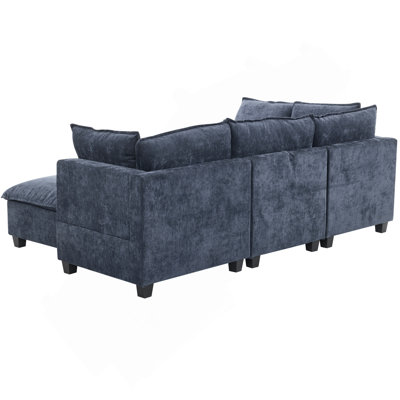 90" U-Shaped Sectional Sofa Modular Sofa Couch With A Movable Ottoman , A Coffee Table With Hidden Charging Devices For Living Room