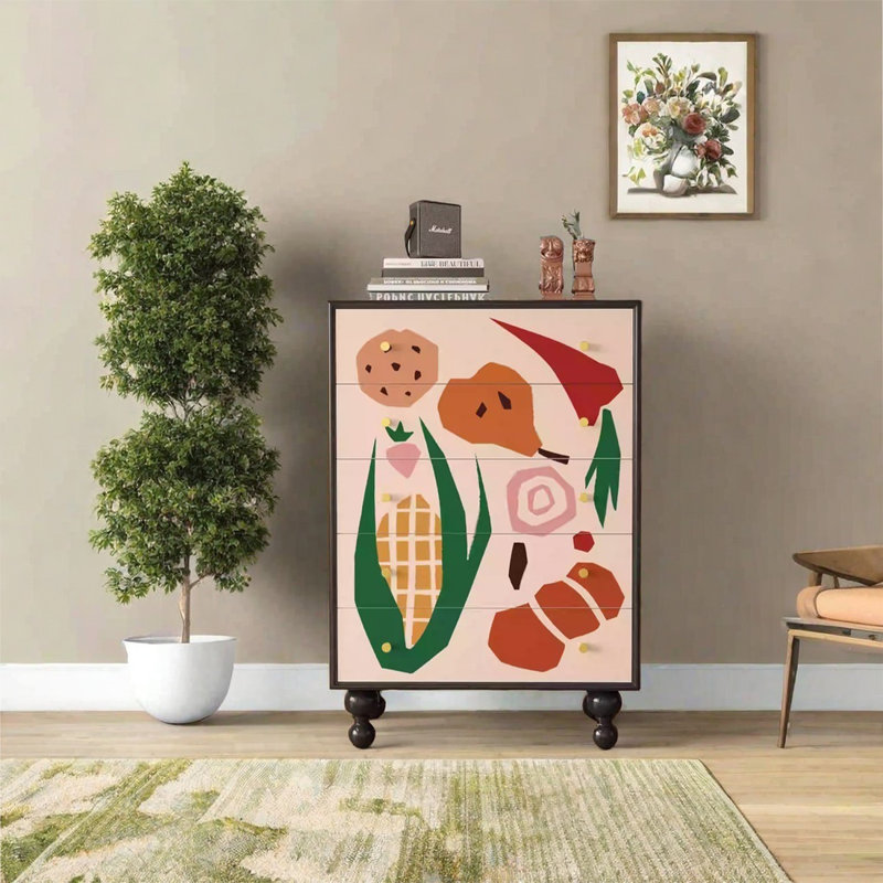 Solid Wood Decorative Cabinet with Brass Handles