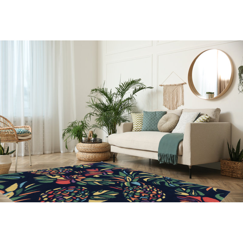 Mehcad Handmade Rug Navy And Multi, Rectangle 5' x 7'