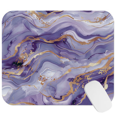 Abstract Purple & Gold Marble Geode III Modern Gaming Cute Office Laptop Desk Pad Gift Mat Square Rectangle Non-Slip Mousepad