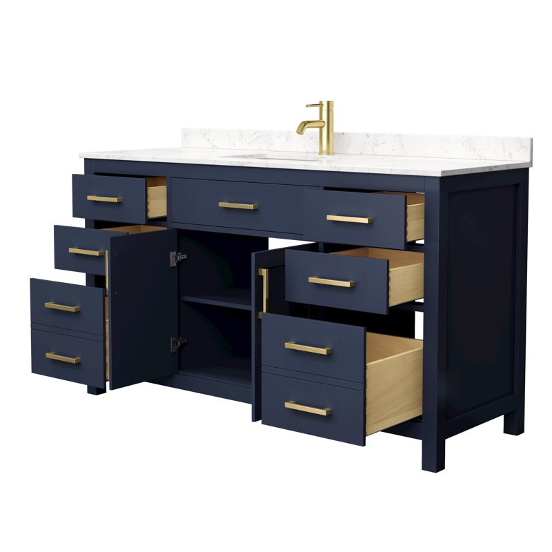 Beckett 60" Single Bathroom Vanity Set, Carrara Cultured Marble, Dark Blue, Brushed Gold