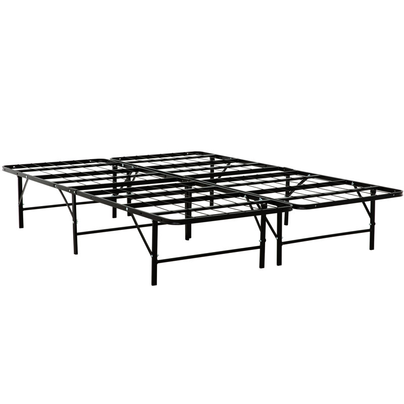 Lit double en métal pour chambre à coucher - sommier à matelas, espace de rangement pratique