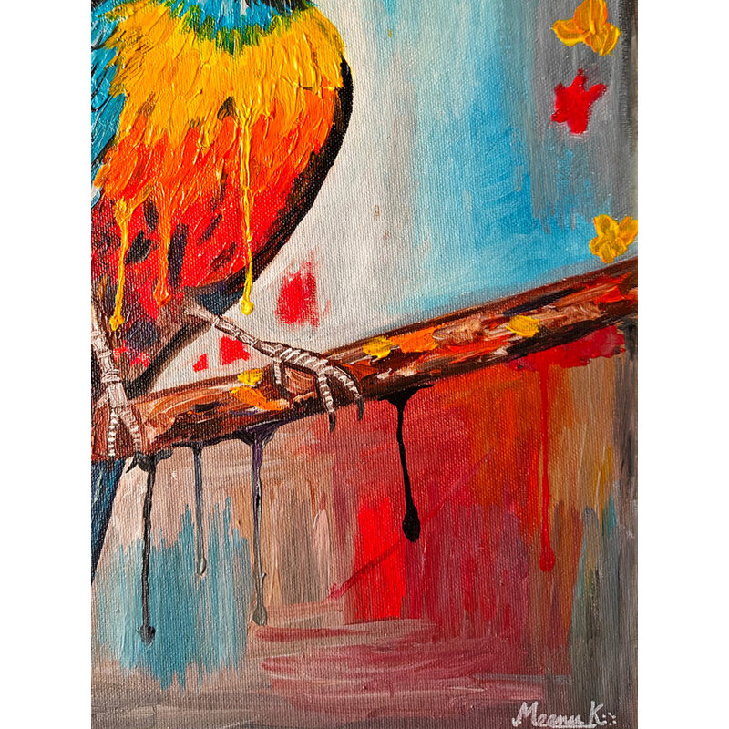 Un martin-pêcheur coloré | Huile sur toile | Par Meenu Kapoor