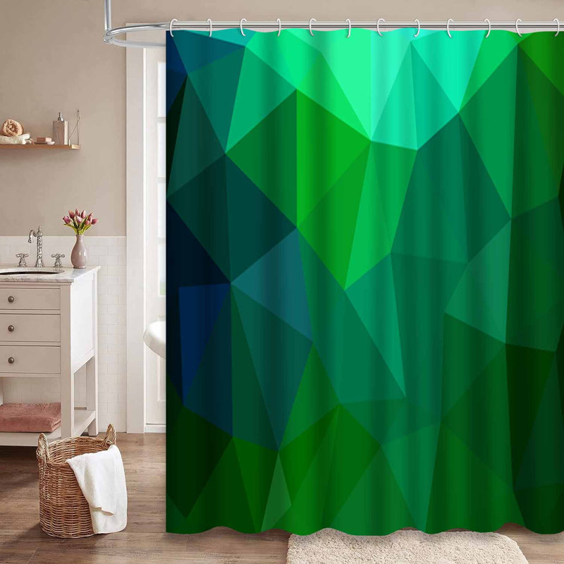 Rideau de douche bleu sarcelle abstrait vert clair avec 12 crochets, L 72 po x l 84 po