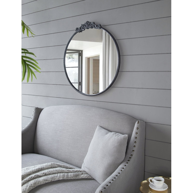 Miroir rond classique avec cadre d'inspiration baroque, Noir