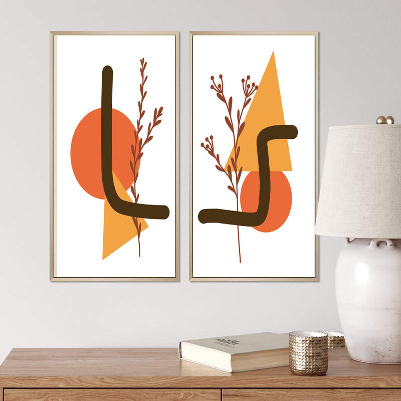 «Scandinavian Abstract Geometric Typographie», ensemble de 2 impressions, H 20 po x l 24 po x P 1 po, Cadre brun